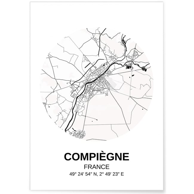 Affiche Carte Compiègne Couleur blanc <span itemprop=