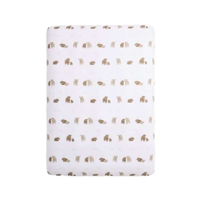 Parure drap-housse hamish vache des highland hamish blanc <span itemprop=