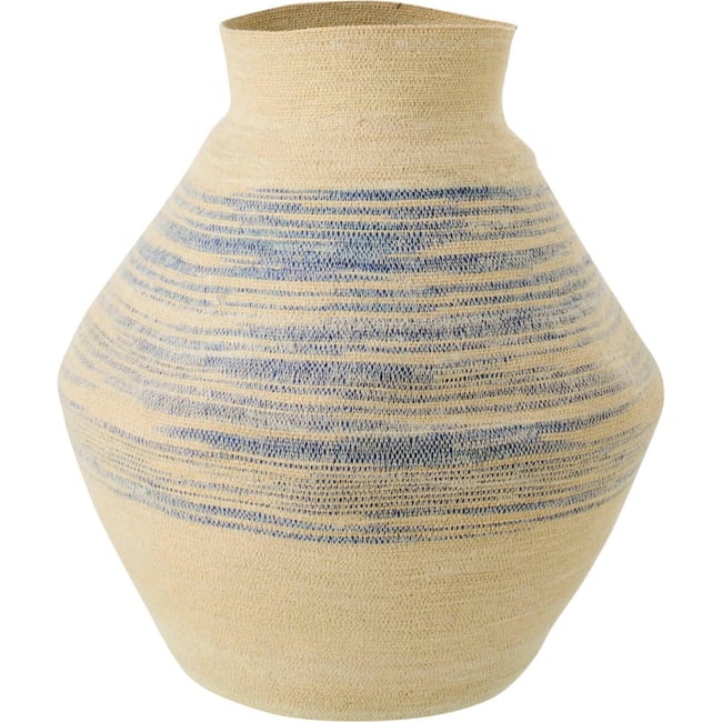 Panier tressé en jonc de mer et rotin Couleur naturel et bleu <span itemprop=