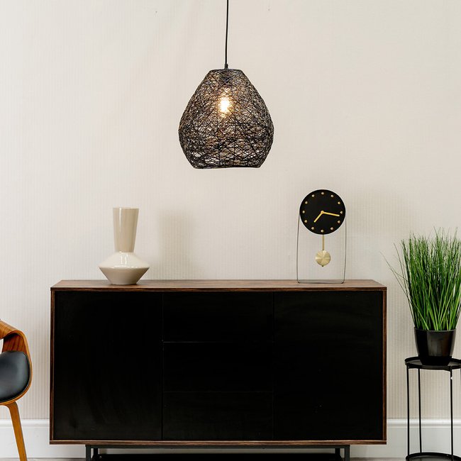 Handmade Black Paper Rope Easy Fit Pendant Shade, black, SO'HOME
