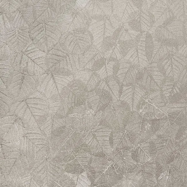 Papier peint feuillage texturé gris argenté Couleur beige <span itemprop=