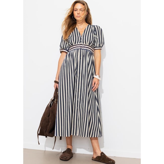 Robe longue rayée rayé marine <span itemprop=