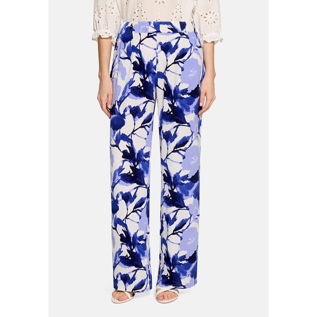 Pantalon à enfiler à poches extérieures blanc/bleu <span itemprop=