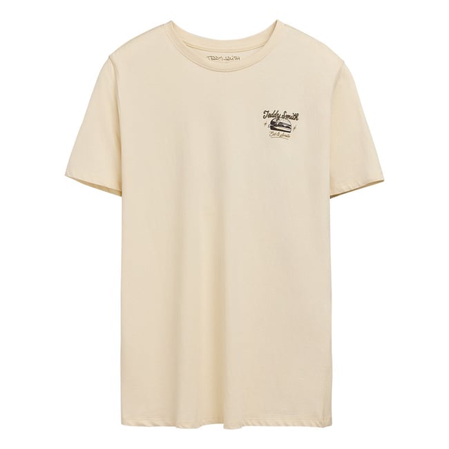 T-shirt en coton beige imprimé hamburger au dos et à la poitrine à col rond beige <span itemprop=