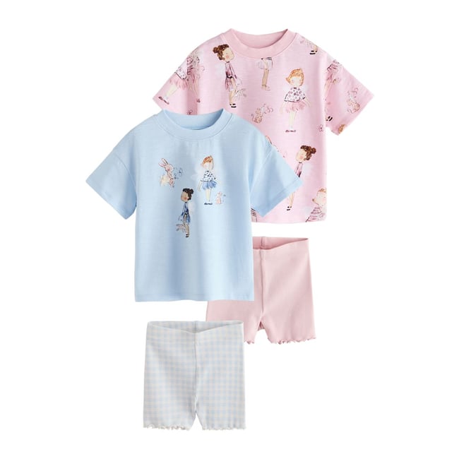 Short cycliste et haut, lot de 2 bleu/rose <span itemprop=