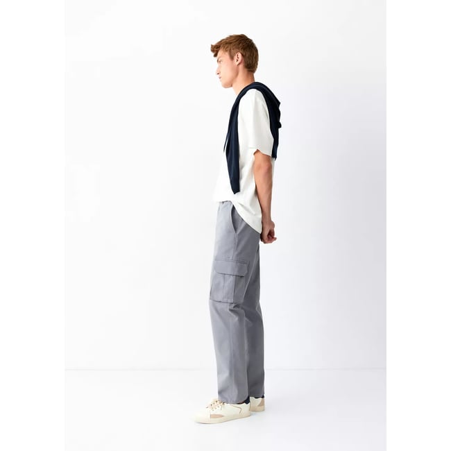 Pantalon droit cargo gris <span itemprop=