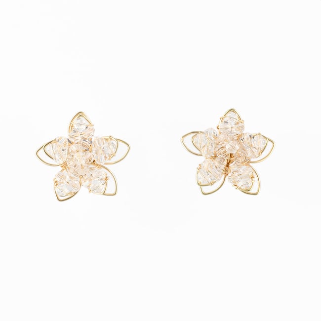 Boucles d'oreilles fleur perles facettées doré <span itemprop=