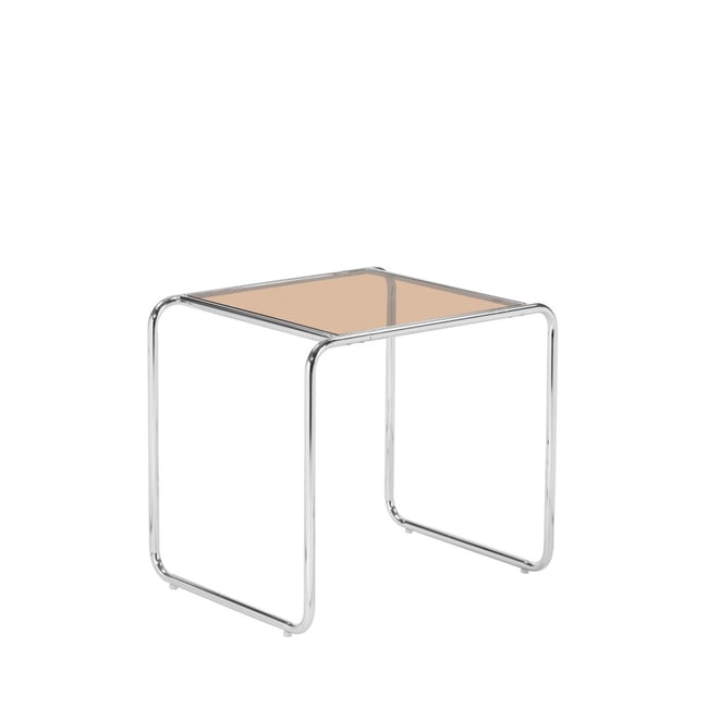 Table d'appoint en verre pieds chrome- RIKA Couleur verre ambré <span itemprop=
