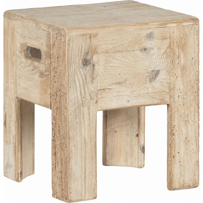 Tabouret carré en pin recyclé Couleur blanc vieilli <span itemprop=
