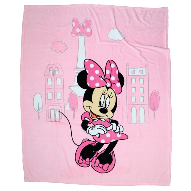 Plaid polaire imprimé 100% polyester toucher extra doux, SHOPPING rose <span itemprop=