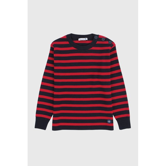 Pull Marin à boutons en laine Mérinos BRIAC KIDS navire/braise <span itemprop=