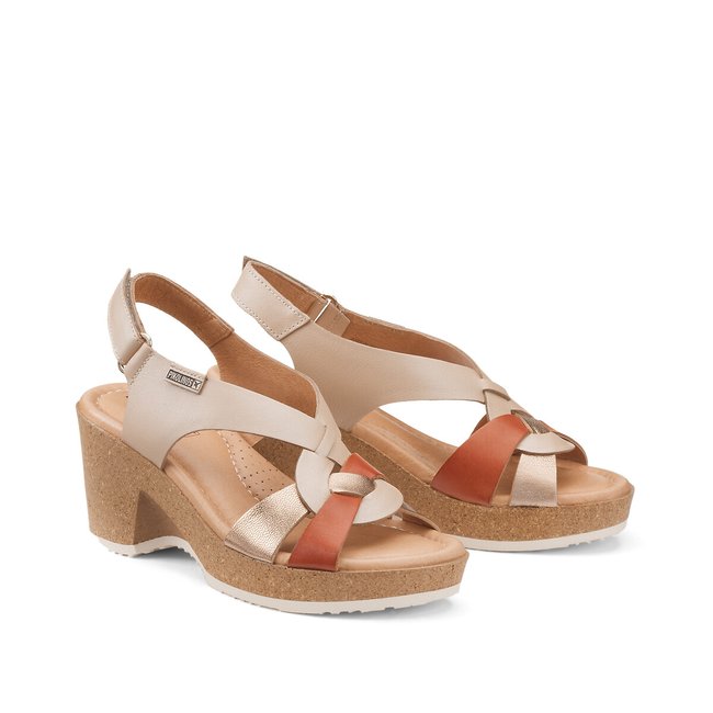 Sandales compensées en cuir Arenales blanc/cognac <span itemprop=