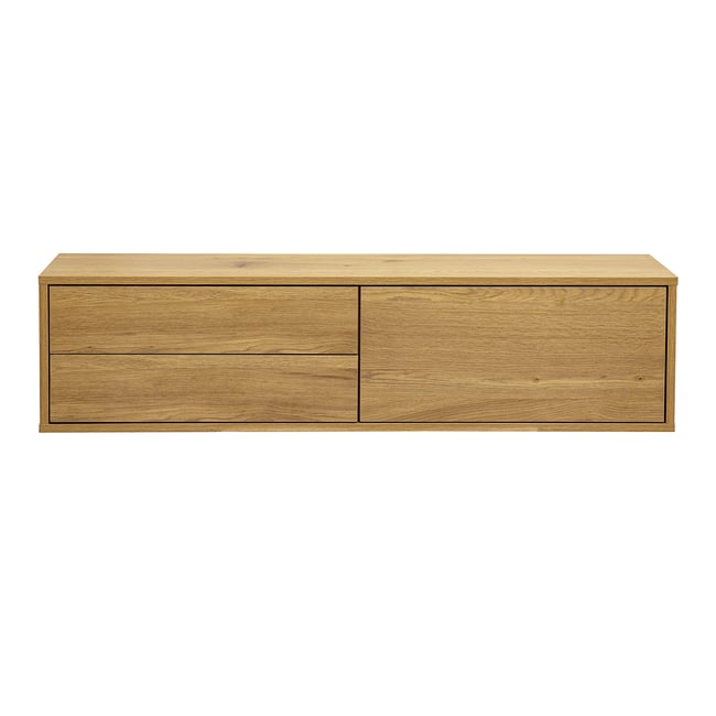Meuble TV mural finition bois clair chêne L120 cm FLEXO - MILIBOO