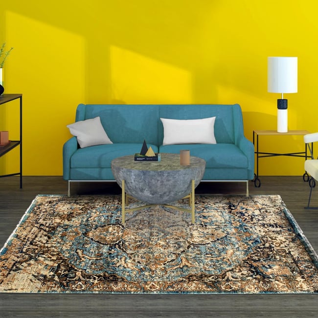 Tapis oriental tissé motif ethnique MADALLIA Couleur marron, bleu <span itemprop=