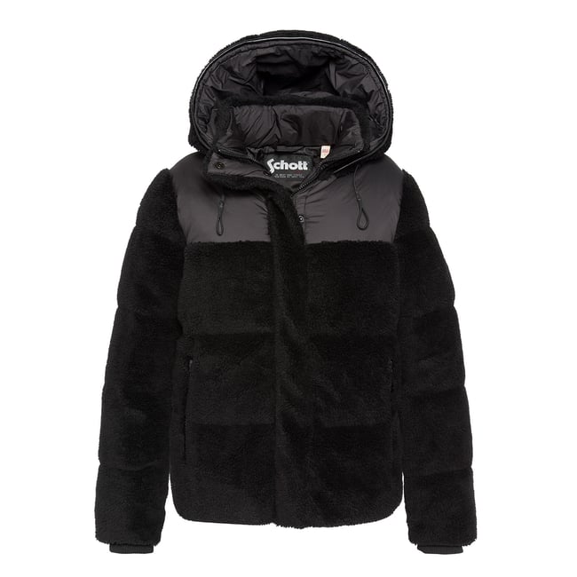 Doudoune sherpa à capuche bi-matière noir <span itemprop=
