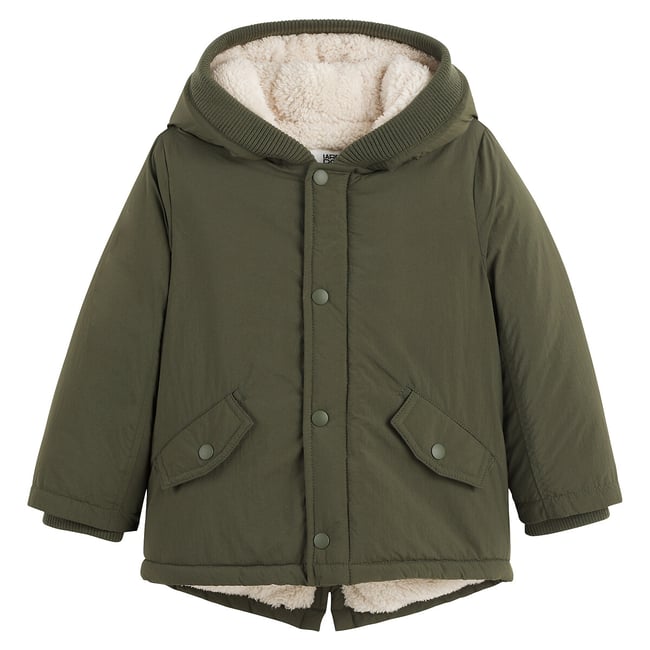 Теплая парка с капюшоном и подкладкой из шерпы зеленый хаки LA REDOUTE COLLECTIONS