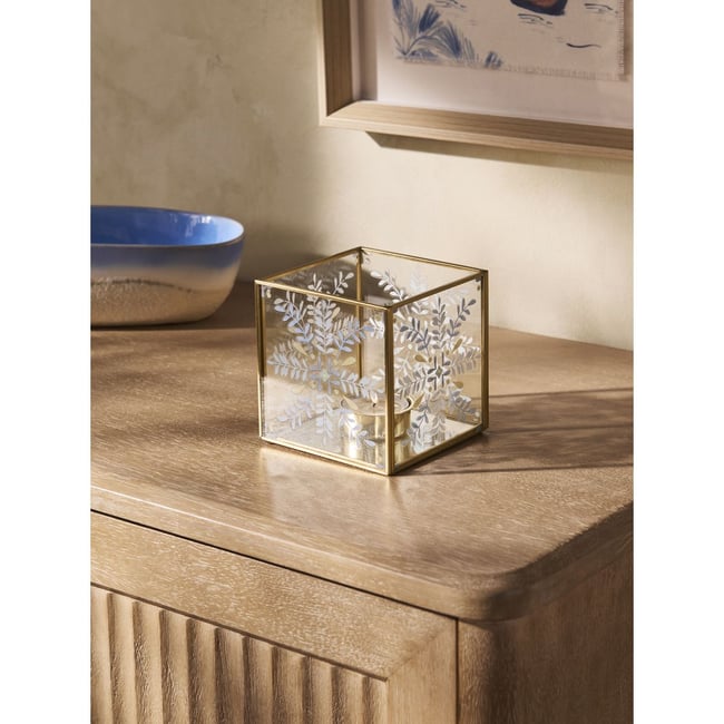 Porte-bougie chauffe-plat en verre et métal Couleur doré <span itemprop=