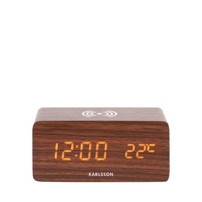 Réveil en bois avec chargeur téléphone- BLOCK Couleur bois foncé <span itemprop=