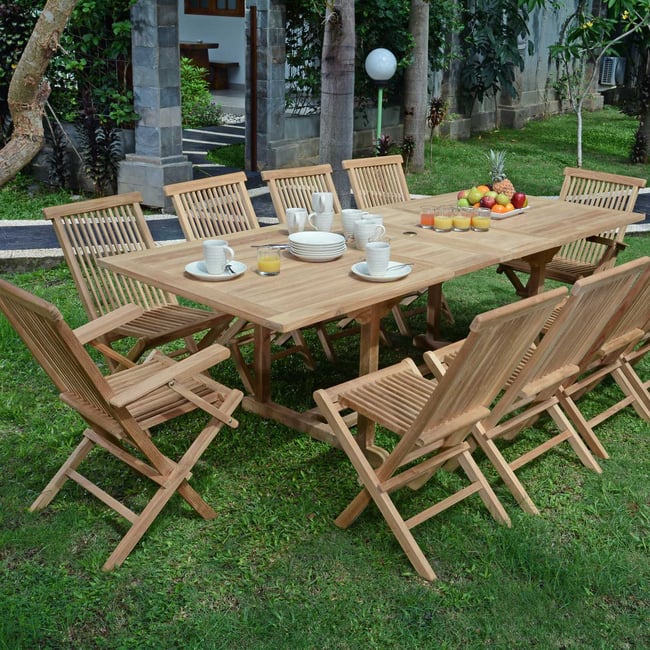 Salon de jardin en teck massif Vienne, 10 places naturel <span itemprop=