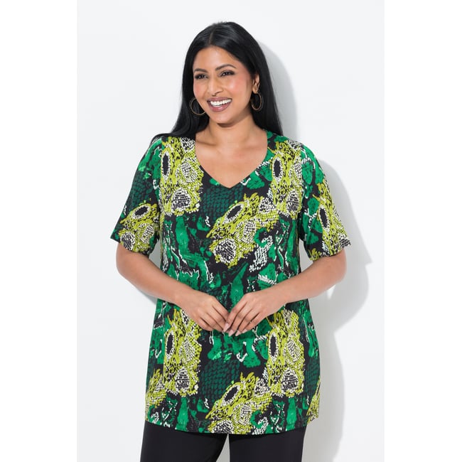 T-shirt au tombé fluide. Imprimé serpent. noir <span itemprop=