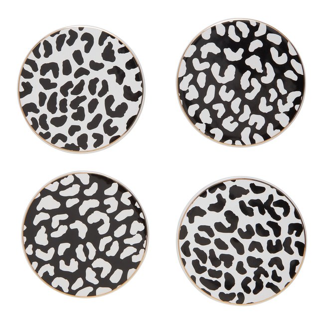 Set of 4 Stoneware Leopard Print Coasters, black, SO'HOME
