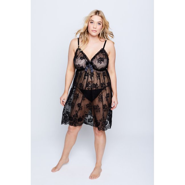 Ensemble 2 pièces : négligé + string noir <span itemprop=