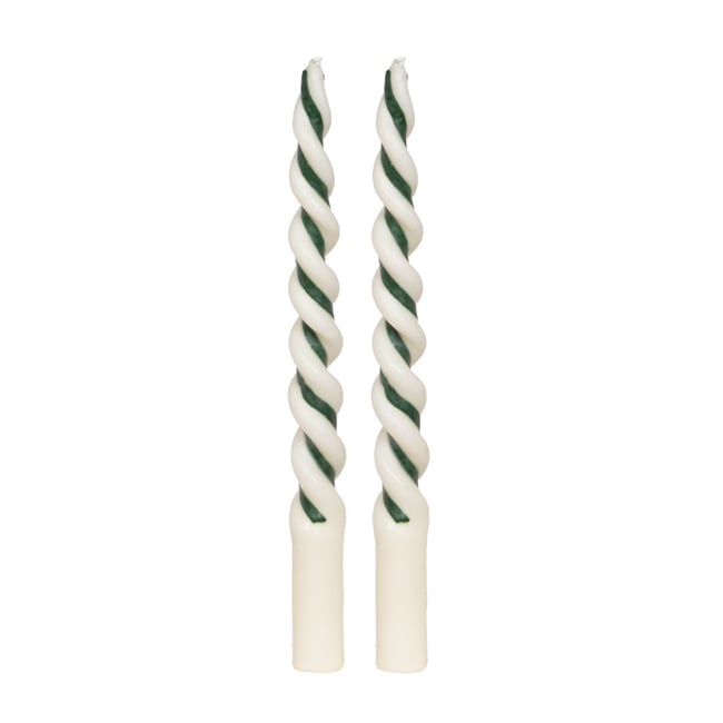 Coffret 2 chandelles Twist vert H29,5 cm en cire - TWIST Couleur crème / ivoire <span itemprop=