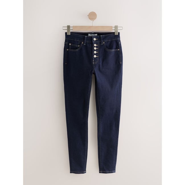 Jean skinny à braguette boutonnée délavage bleu <span itemprop=