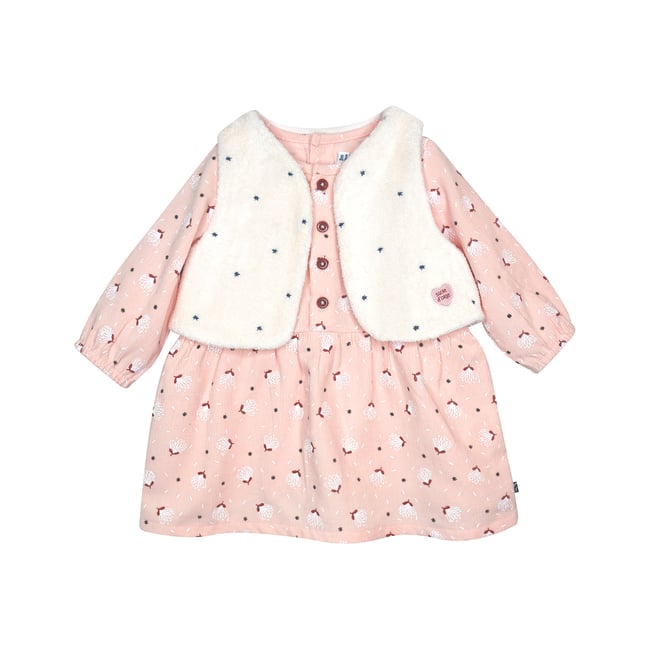 Ensemble robe manches longues et gilet sans manche pamela rose <span itemprop=