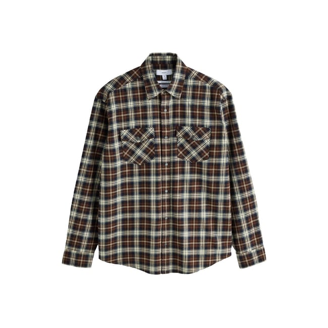 Chemise style western à carreaux marron chocolat <span itemprop=