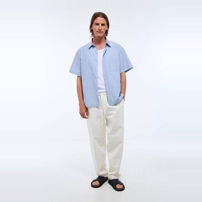 Chemise manches courtes rayée en coton bio GOTS riviera <span itemprop=