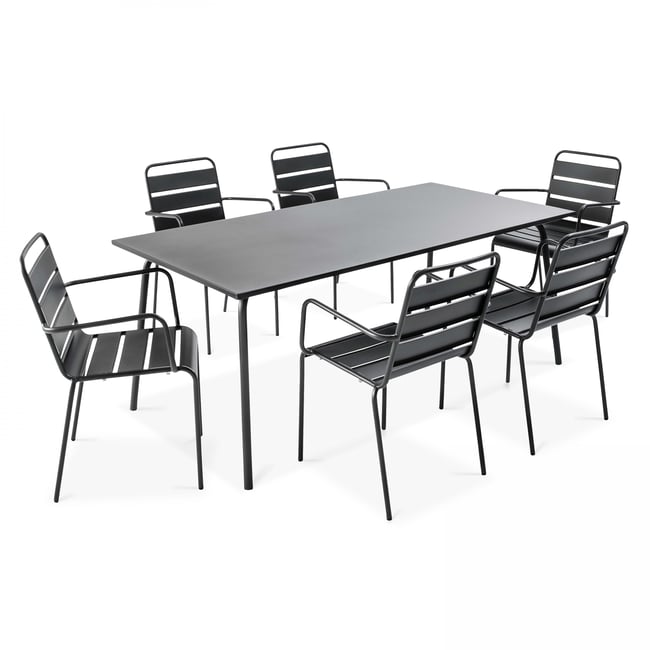 Salon de jardin table et 6 fauteuils en acier, PALAVAS - OVIALA