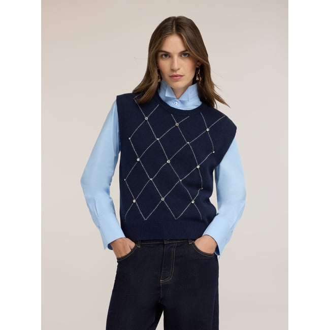Gilet à motif argyle bleu <span itemprop=
