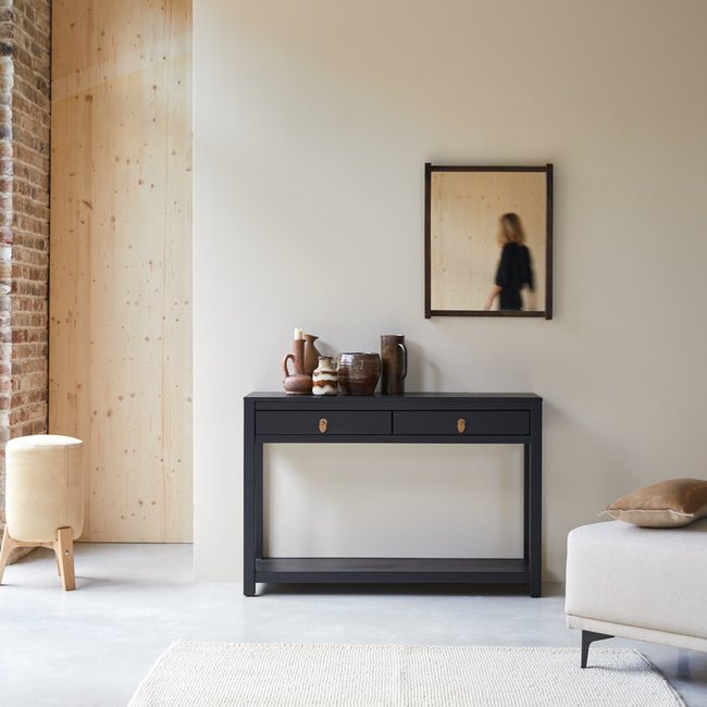 Console en pin massif 2 tiroirs ZENAKA Couleur noir <span itemprop=
