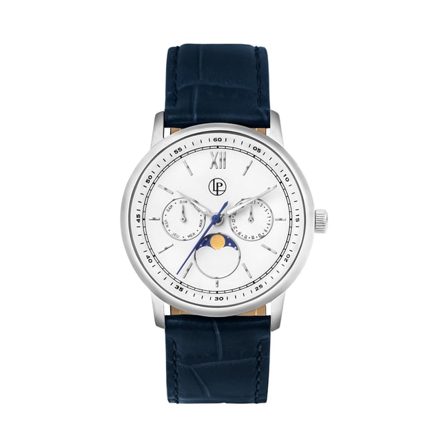 Montre Analogique  AUGUSTE argenté blanc bleu foncé <span itemprop=