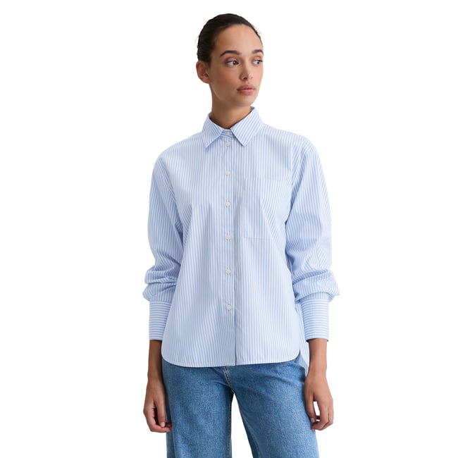 Blouse à rayures oversize en popeline de coton premium bleu clair <span itemprop=