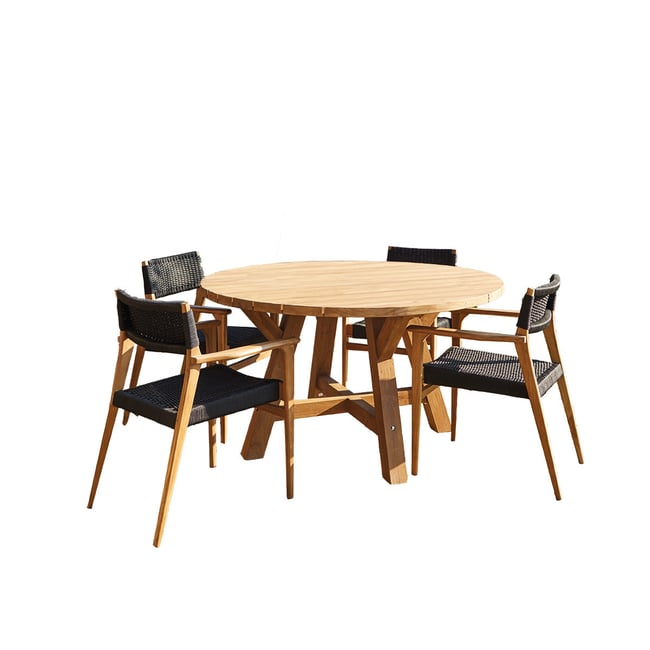 Salon de jardin en teck recyclé massif 4 places  ESTHER noir <span itemprop=