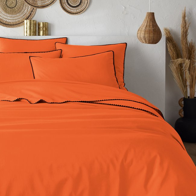 Housse de couette en coton lavé, brodée, Merida orange cuit <span itemprop=