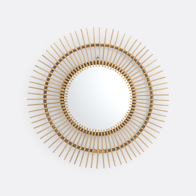 Miroir rotin forme soleil Ø90 cm, Nogu Couleur naturel <span itemprop=
