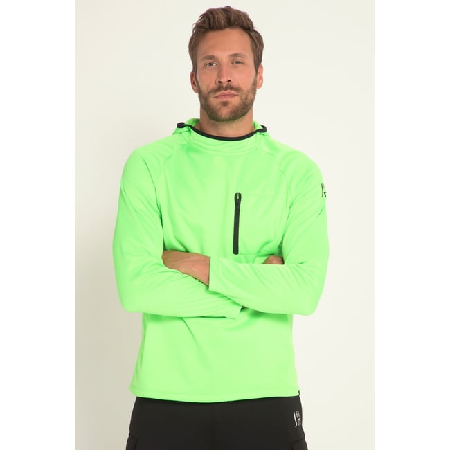 Sweat de fitness à capuche et poches, vert fluo <span itemprop=