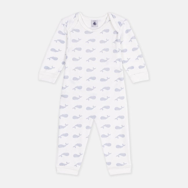 Pigiama in cotone, con stampa con balene fantasia fondo bianco PETIT BATEAU