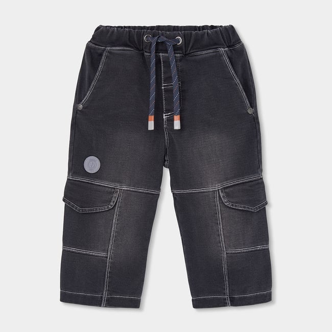 Pantalon garçon denim avec poches cargo noir <span itemprop=