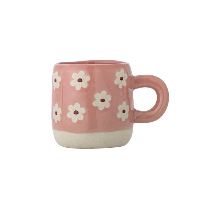 Petite tasse grès fleurs  MILLIE Couleur rose poudré <span itemprop=