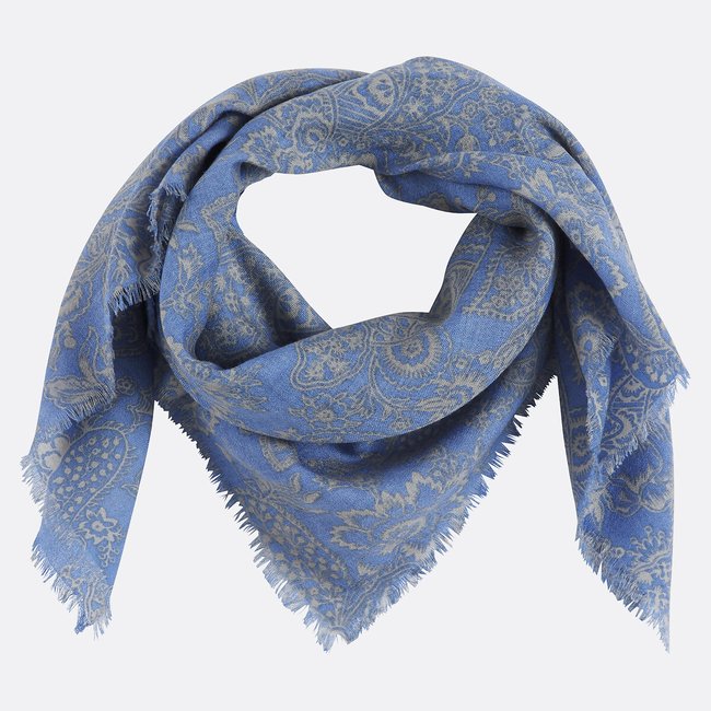 Cachecol em lã, estampado motivos bandana azul <span itemprop=