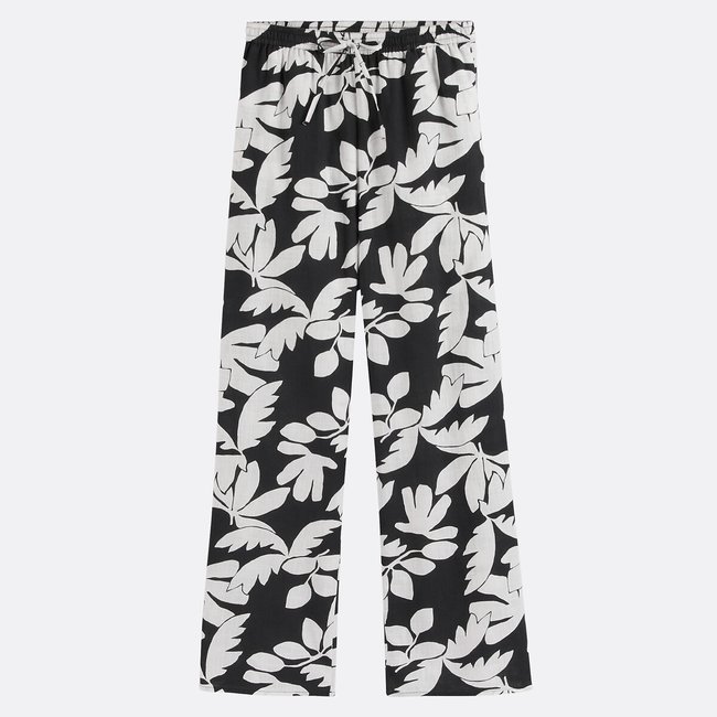 Pantalon large imprimé, taille élastiquée  imprimé noir/écru <span itemprop=