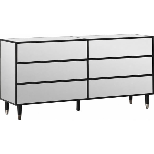 Commode 6 tiroirs avec façades miroir Couleur noir et miroir <span itemprop=