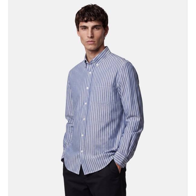 Chemise droite tirstri 2 coton bleu et blanc <span itemprop=