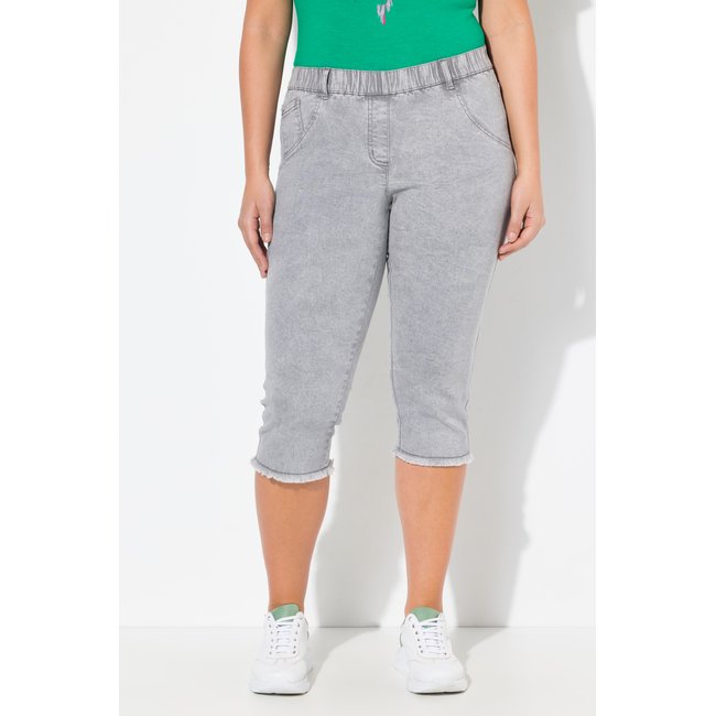 Corsaire en jean Sienna, ourlet frangé jean gris clair <span itemprop=