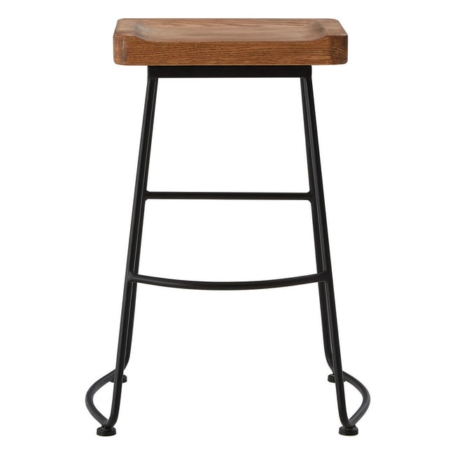 Bar Stool in Weathered Oak Wood and Metal, brown              , FIFTY FIVE SOUTH