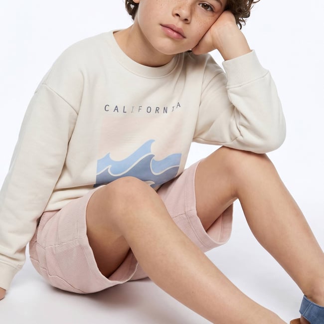 Sweat col rond à inscription en coton BIO GOTS naturel <span itemprop=